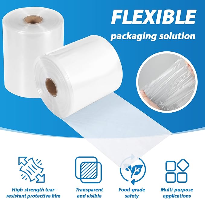 2 Pack 16" x 500' Lay Flat Poly Tube Bags Poly Tubing Roll 2 Mil Clear Food-grade Polyethylene Custom Bag Packaging for Shipping, Storage Food
