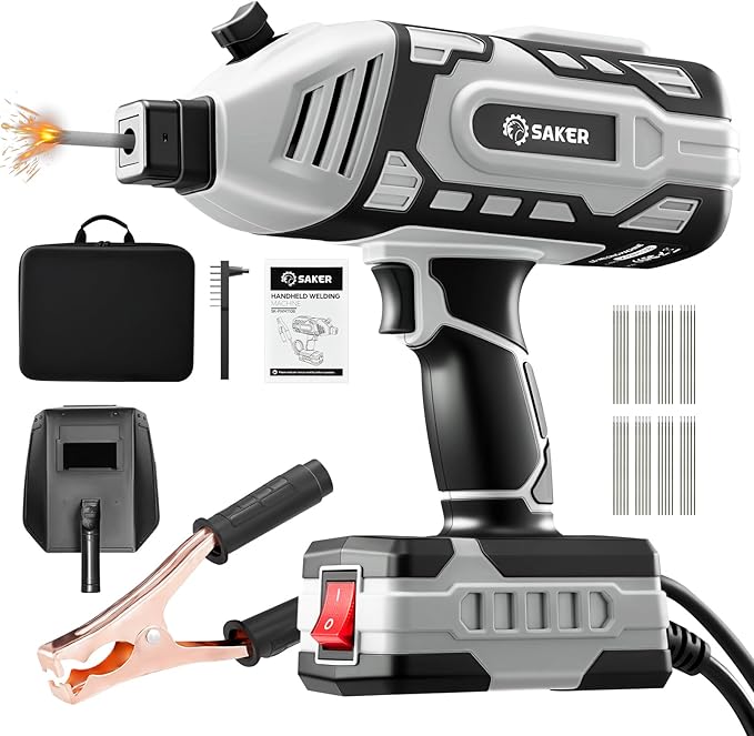 Saker Portable Welder Handheld Welding Machine with 5-Level Current Adjustment, IGBT ARC Welder Gun with 40 Welding Rods, 110V Plug & Play for DIY Home Garage Metal Welding