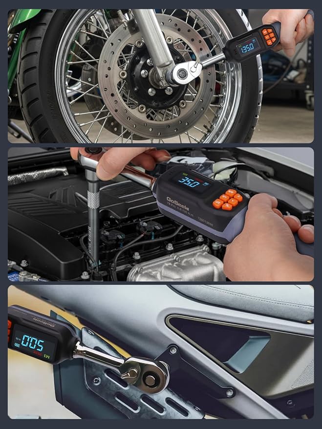 Goseek Digital Torque Wrench 3/8'' Drive, 5-99.6 Ft-lbs/6.8-135Nm, 90 Tooth Torque Wrench with Buzzer & LED Indicator, Electronic Torque Wrench Set for Bike Motorcycle Car Tire Auto Repair