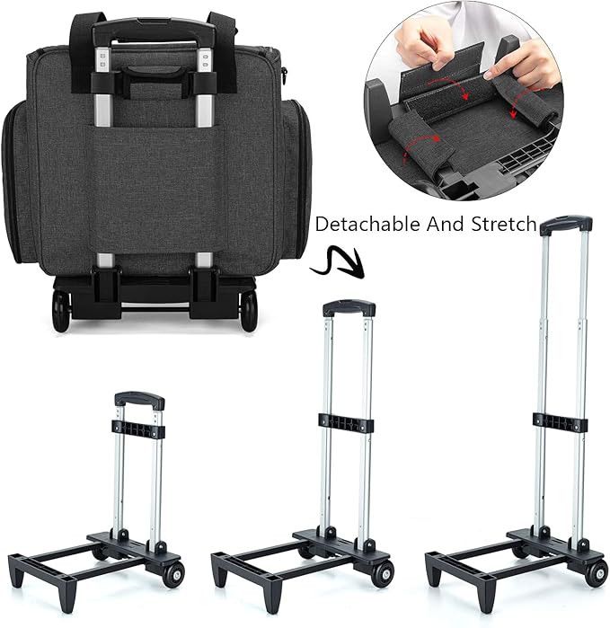 LUXJA Serger Case with Detachable Dolly, Serger Bag with Removable Padding Pad (Fit for Most Standard Serger Machines), Black