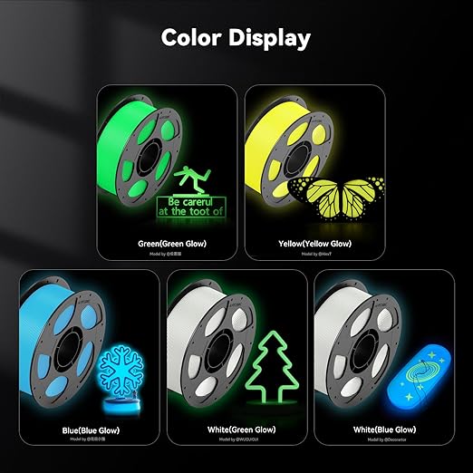 ANYCUBIC PLA 3D Printer Filament, Glow in The Dark, 3D Printing PLA Filament 1.75mm Dimensional Accuracy +/- 0.02mm, 1KG Reusable Spool (2.2 lbs), Green PLA, Glow Green