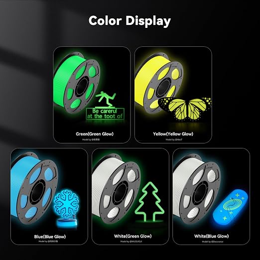 ANYCUBIC PLA 3D Printer Filament, Glow in the Dark, 3D Printing PLA Filament 1.75mm Dimensional Accuracy +/- 0.02mm, 1KG Reusable Spool (2.2 lbs), Glow Green