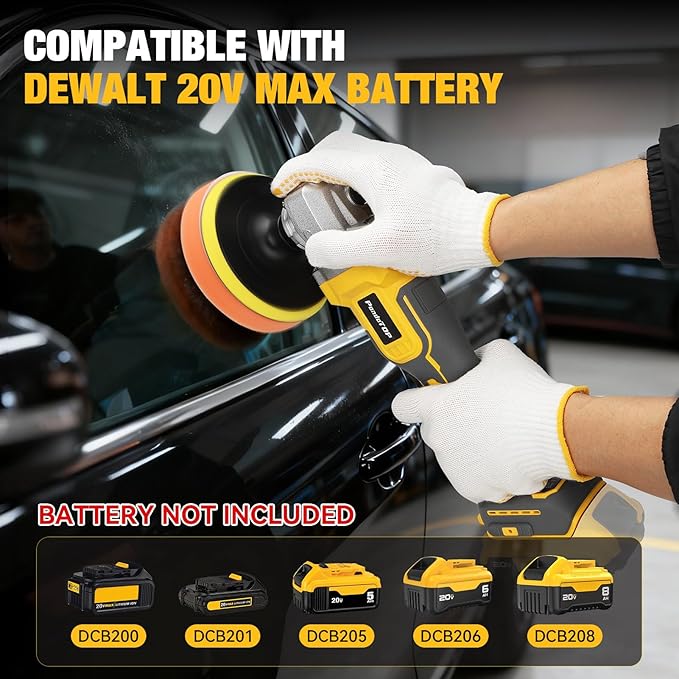 Cordless Buffer Polisher for Dewalt 20v Max Battery, Brushless Rotary Car Buffer Polisher, Variable Speed 1000-6000 RPM, Detachable Handle Polisher for Car Detailing,Sanding Waxing (No Battery)