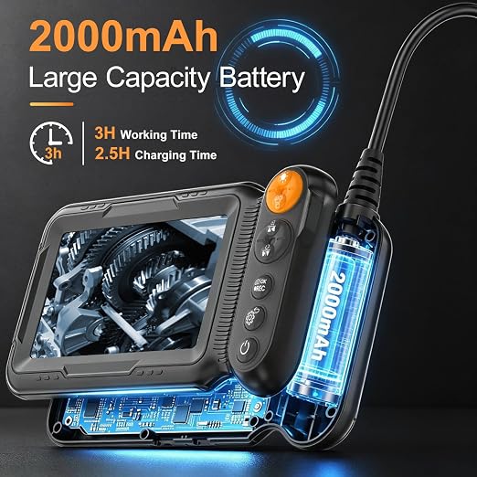 Endoscope Camera with Light, Dual Lens Borescope, 5" IPS 1920P HD Inspection Camera Industrial Endoscope, 16.5FT Semi-Rigid Cable, IP67 Waterproof Endoscope Tools for Auto, Sewer, Pipe,Mechanic