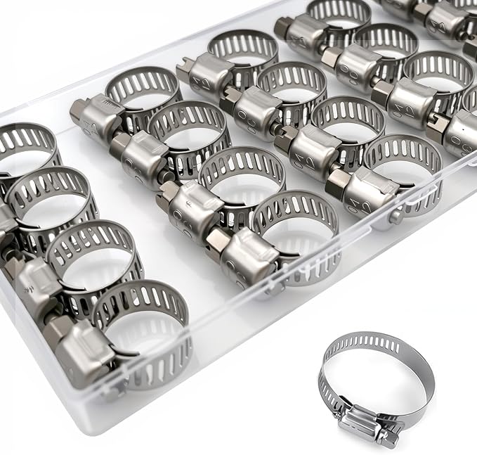 Hose Clamps 20PCS, Stainless Steel, Radiator Hose Clamps, Small Size, 2/5– 5/8"(10-16mm) Worm Gear Hose Clamp Kit, Small Metal Pipe Set for Automotive, Plumbing, Intercooler