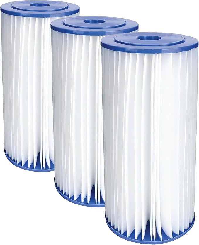EcoPure EPW4P Pleated Whole Home Replacement Water Filter-Universal Fits Most Major Brand Systems, 1 Count, White/Blue (Pack of 3)