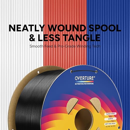 OVERTURE High Speed PLA Filament 1.75mm, Neatly Wound 3D Printer Filament 3kg Spool (6.6lbs) Rapid PLA, Dimensional Accuracy +/- 0.02 mm, Fit Most FDM 3D Printers (Black 3KG-1 Pack)
