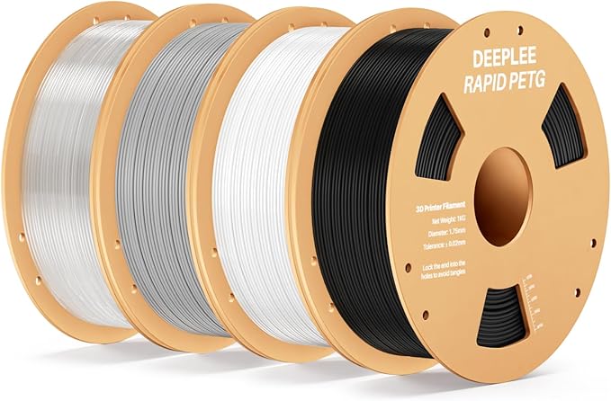 Rapid PETG Filament 1.75mm, High Speed PETG 3D Printer Filament Up to 600 mm/s, Dimensional Accuracy +/- 0.02 mm, Fits for Most FDM 3D Printers, 4kg Black & White & Gray & Transparent