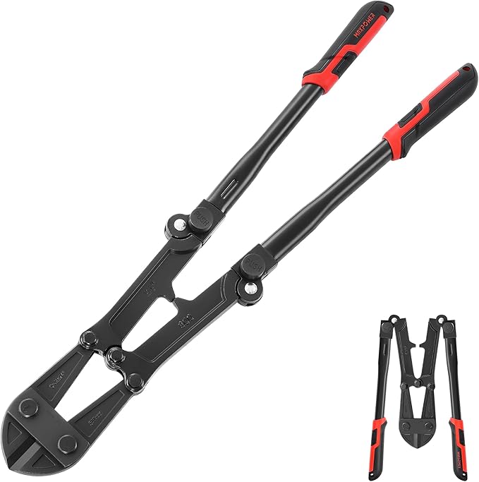 MAXPOWER 24-inch Bolt Cutter, Foldable Bolt Cutters with Soft Grip Ergonomic Non-Slip Handle, Heavy Duty Bolt Chain Padlock Wire Cutting Tool
