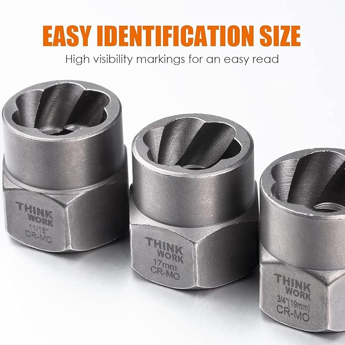 THINKWORK Bolt Extractor Kit, 18-Piece Nut Extractor Socket Set, 3/8" Drive Rounded Bolt Remover, Lug Nut Removal Tool for Damaged, Rusted, Rounded-Off, Stripped Fasteners