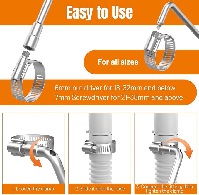 Housolution 250 PCS Pipe Clamps from 1/4" to 2.5" (6-63mm), Hose Clamps Stainless Steel with Hose Clamp Tool, For Fuel Line, Garden, Plumbing, Automotive, Radiator, Mechanical Applications