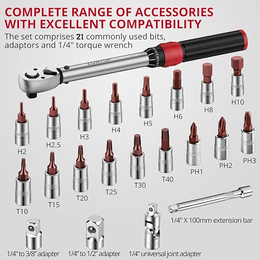 XUNTOP Setup & Assembly Workshop Kit: 0.03" Dial Test Indicator & 22Pcs Torque Wrench Set, with 90lbs Magnetic Base, 1/4" Drive, 5-25 Nm Range for CNC, Lathe, 3D Printer, Bike, Auto
