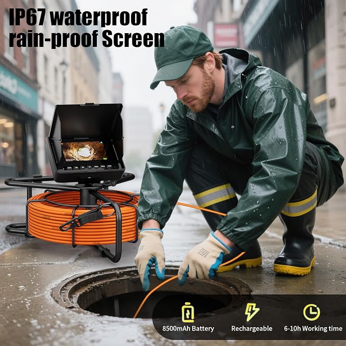 Sewer Camera, 100 ft/30 m, 4.3" Pipe Drain Inspection Camera with DVR Function and 12 Pcs LED Lights, IP68 Waterproof 23 mm Industrial Endoscope, Meter Marker, Included 32GB Card