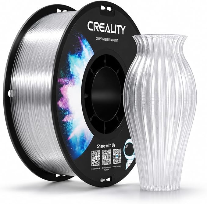 Creality PETG 3D Printing Filament 1.75mm, Excellent Toughness High Precision, Odorless Non-Toxic Moistureproof, 1kg(2.2lbs) Glossy PETG Filament for 3D Printer (Transparent)