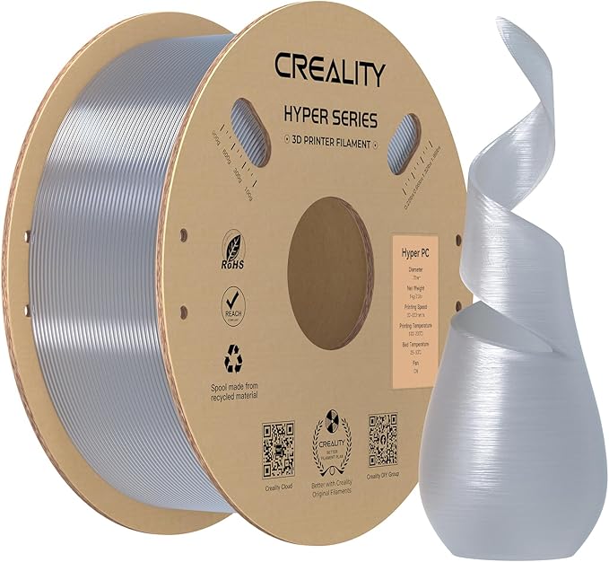Creality Hyper PC Filament 1.75mm 1KG, Clear Polycarbonate Filament for High-Speed Printing up to 300mm/s, High Heat Resistance, Tough and Impact Resistant, Fits Most 3D Printers