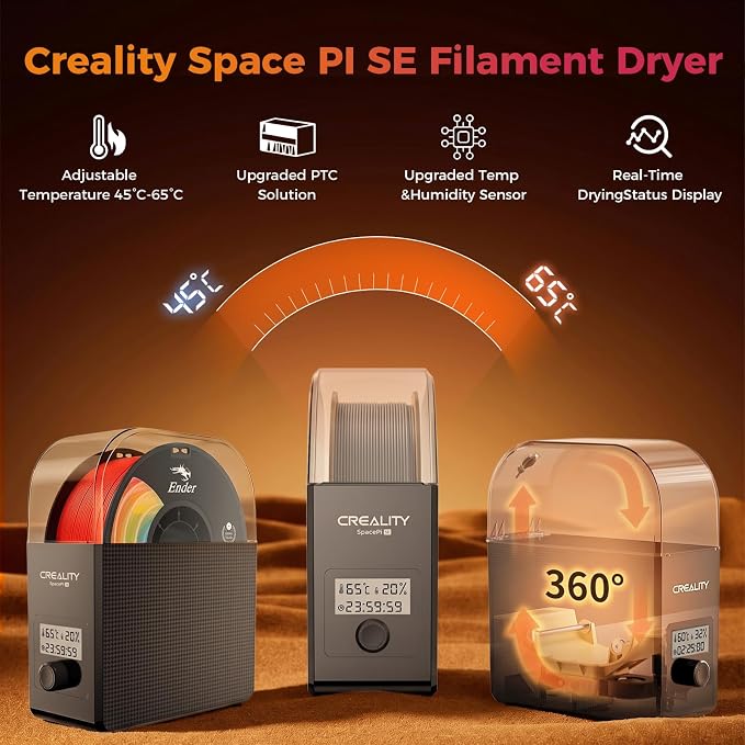 2026 New Official CREALITY Filament Dryer Box Pro 2.0 with Fans, Space Pi SE Upgraded 360° Hot-air PTC Circulates Heating, 1KG Filament Dehydrator Dry During for 1.75/2.85mm PLA PETG ABS TPU Nylon