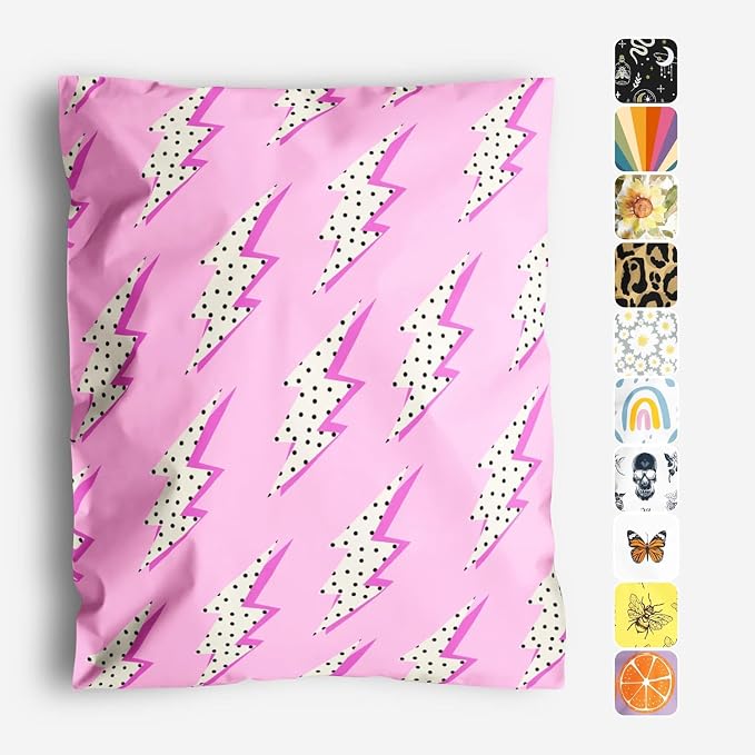 Package Mint 12x15 Poly Mailers - 50 Pack Lightning Bolt Design Poly Mailer Shipping Bags - Waterproof, Tear-Resistant, Self-Sealing Adhesive - Durable Decorative Mailing Bags for Clothes, Accessories