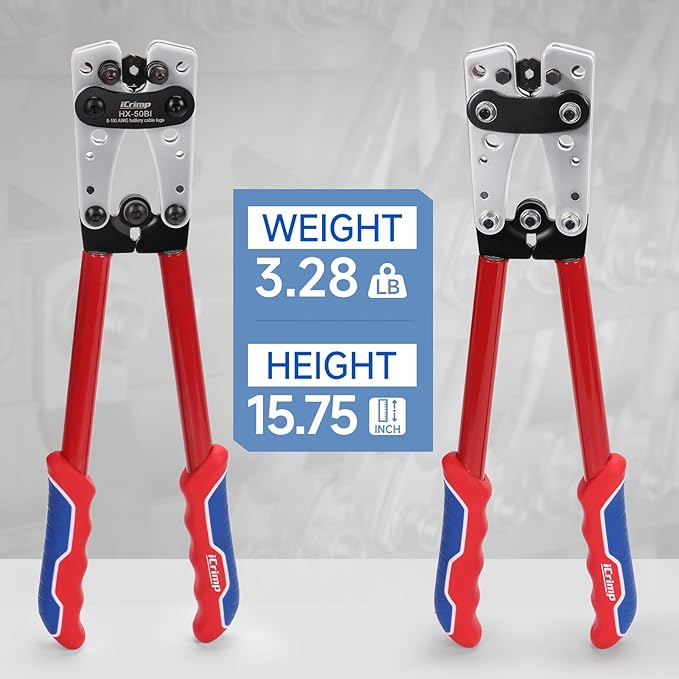 iCrimp Cable Lug Crimping Tool for Heavy Duty Wire Lugs, Battery Terminal, Copper Lugs AWG 8-1/0