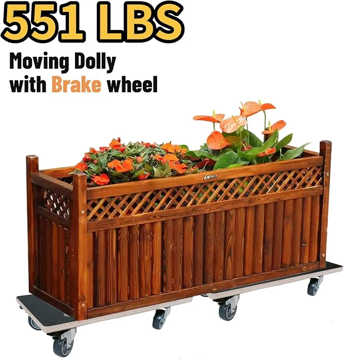 Anti-Slip Plywood Platform Dolly 2 Swivel + 2 Brake Caster Wooden Cart 550 Lbs Capacity (2 Packs per Set) Furniture Transporter Widely Use for Moving Heavy Furnitures,Goods, Green Plants