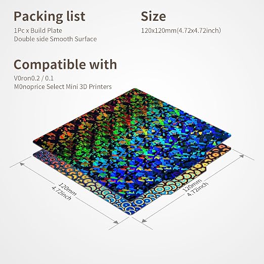 Upgraded Smooth PEC+PEK Sheet 120x120mm Double-Sides Spring Steel Build Plate Flexible Heated Bed for Voron 0.1 0.2 V0.1 V0.2 3D Printer