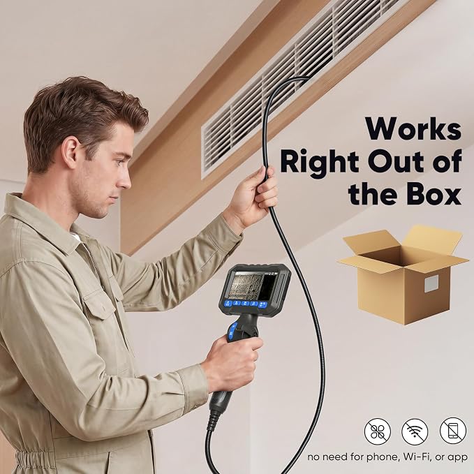 T Takmly Two-Way Articulating Borescope with Light, 210° Steerable 1080P Endoscope Camera, 0.23inch Semi-Rigid Snake Scope, 4.3" IPS Screen, 32GB, 5.5FT for Automotive Engine HVAC Wall Mechanics