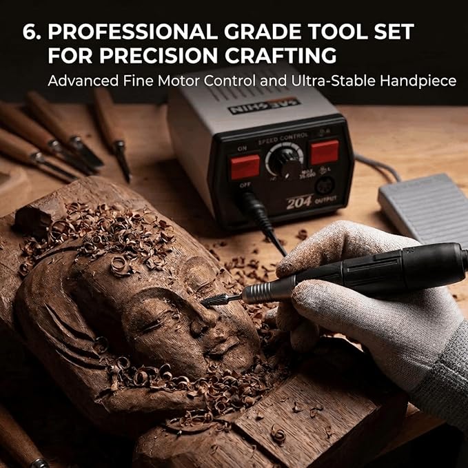 Electric Rotary Micromotor Tool, 0-40,000 RPM Handpiece with Foot Pedal Control, Professional Polisher Tool for Jewelry, Ceramics, Nail Art & Wood Carving