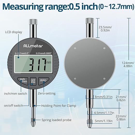 Digital Bore Gauge 1.4"-6",Engine Cylinder Bore Measuring Tool with LCD Display,15 Anvils,6" Measuring Depth,0.0005" Resolution for Cylinder Wear,Taper & Out-of-Round Inspection
