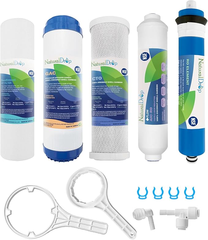 NSF Certified 5 Stage Reverse Osmosis RO Water Filters Replacement Set | 100 GPD, RO Membrane, Standard 10 Inch, 5 Stage (GAC*1, CTO*1, PP*1, AIC-RO*1, RO*1)