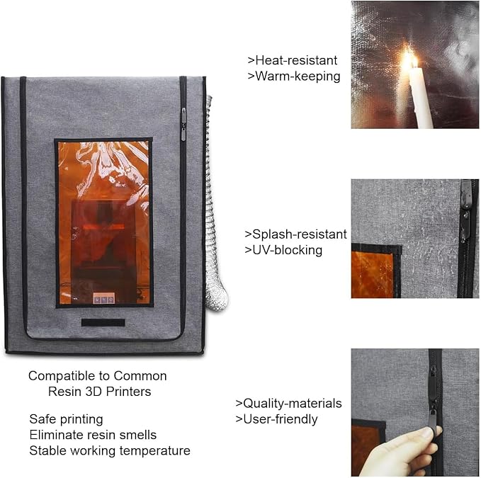 Multifunctional 3D Printer Enclosure w/Adjustable Ventilation Kit Eliminate Odors Tent Cover Compatible with Anycubic Photon Mono, Elegoo Saturn/Mars 3/4 & Creality Halot Series Resin 3D Printer