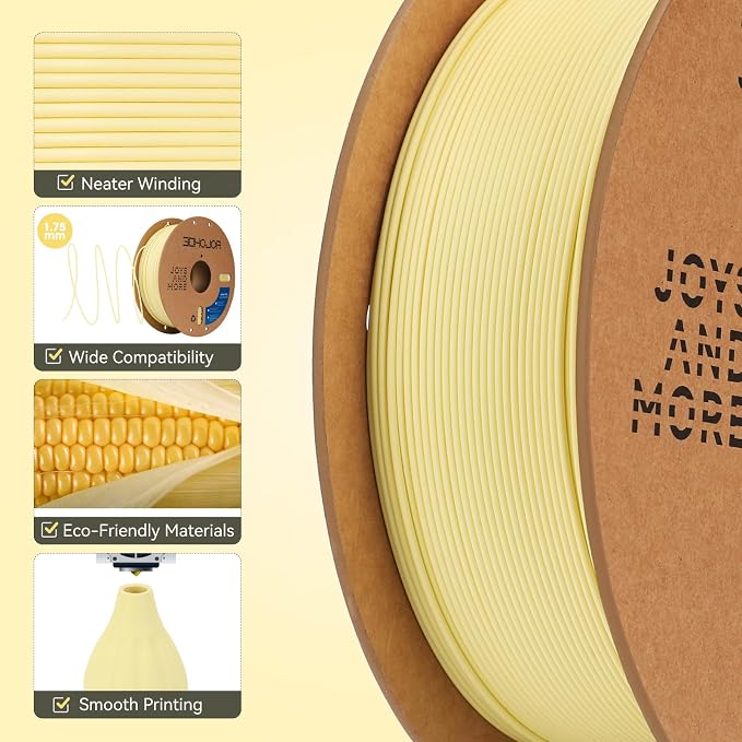 3DHoJor Matte PLA Filament 1.75mm, Upgrade 1kg Cardboard Spool PLA Filament 1.75 PLA 3D Printing Filament, Print with Most 3D Printers Using 3D Filament-Almond Yellow