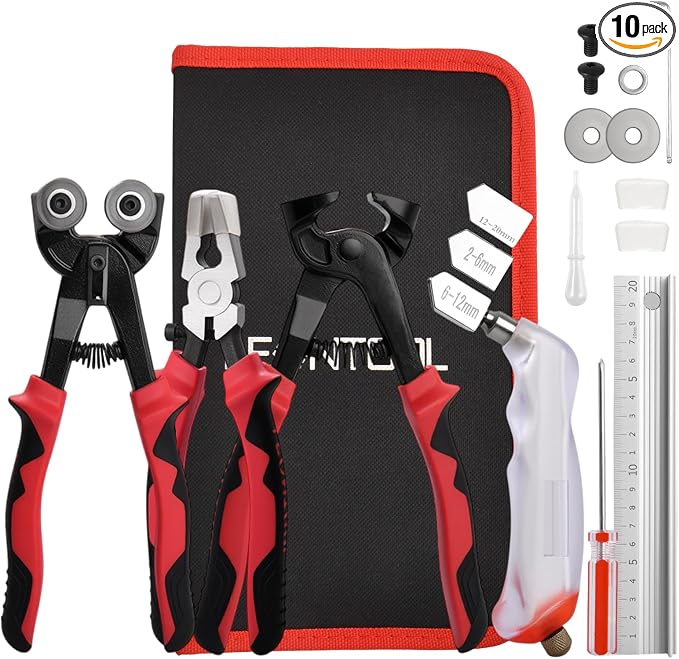 10-Piece Glass Cutting Tool Set, Wheeled Mosaic Nipper, Glass Running Pliers with Curved Jaws, Ceramic Tile Nipper, Glasses Cutter Kit for Stained Glasses, Tiles, Mosaic, Mirrors Cutting