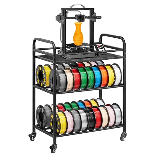 VEVOR 3D Printer Filament Storage Rack, 4 Tier Heavy Duty Storage Shelf, Rolling Filament Spool Holders Racks with Wheels, Filaments Organzied for 3D Printing Station, Office, Workshop (Shelf Only)