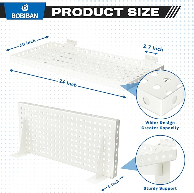 4 Pack Slatwall Shelves, Heavy Duty White Metal Slat Wall Shelf for Retail, Garage, Home Storage, 80 lbs Load Capacity, Universal Slatwall Accessories(10 x 24 Inch-4, White)