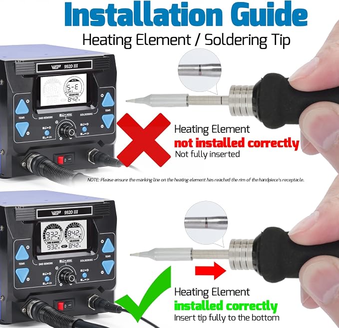 WEP 992D-III 2-in-1 Soldering Station and Hot Air Rework Station - High-Power Soldering Iron Kit with C245-compatible Cartridge, 1000W Hot Air BGA Rework Station for SMD, IC Repair