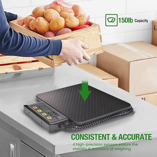 150lbs Commercial Scale Digital Receiving Scale with Anti-Slip Aluminum Platform, High Accuracy Food Scale with Hold/Tare/Auto-Off, Kitchen Scale with LCD Display for Restaurant/Cater