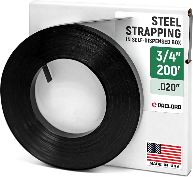 3/4" x 200' Heavy-Duty Steel Strapping in Portable Self-Dispensed Box, 0.020" Thick, 1790 Lbs Break Strength - Pallet Steel Banding with Superior Cut-Resistance - Approved for UPS Shipping | 0.020" Thick, 1790 Lbs Break Strength - Pallet Steel Banding ...