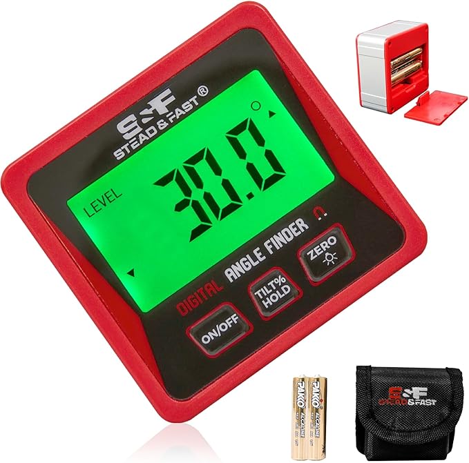 S&F STEAD & FAST Digital Angle Finder Magnetic, Digital Angle Gauge with Backlit LCD, Auto-Rotating Display, Degree Finder for Woodworking, Carpentry & Construction