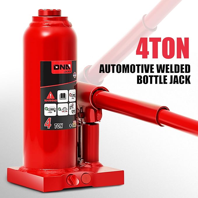 DNA Motoring 4 tons / 8818 lbs Lifting Automotive Welded Hydraulic Bottle Jack for Repair Vehicle, Pickup, Truck, w/Manual Handle, Red,TOOLS-00352