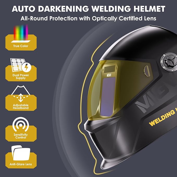 Welding Helmet Auto Darkening True Color Large Viewing with H-21 Helmet Protective Lens Combination