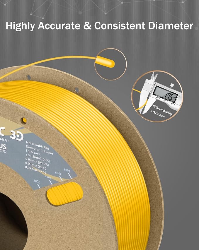 DURAMIC 3D PLA+ Printer Filament 1.75mm PLA Plus Neatly 2Kg Spool(2.2lbs) | PLA Pro Tougher and Stronger, Dimensional Accuracy Probability +/- 0.02mm Yellow