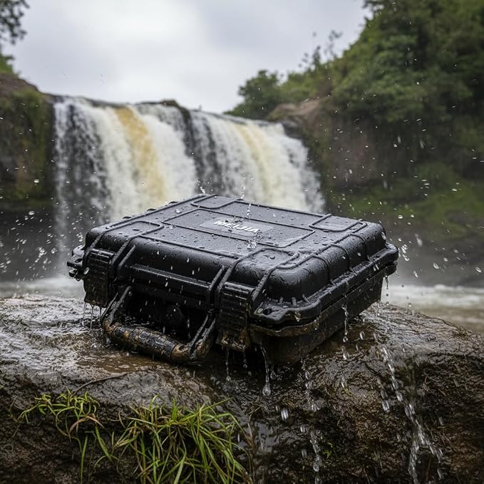 MEIJIA All Weather Waterproof Hard Camera Case,Hard Case,With Customized Fit Foam Included, Elegant Black,Fit for Drones,camera,lens (13.39"x11.61"x3.93")