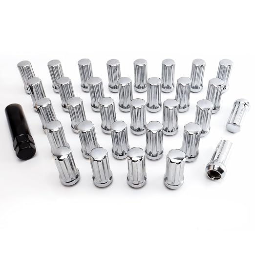14x1.5 Lug Nuts, Chrome 32PCS 7 Spline Large Acorn Seat Lug Nuts Replacement for Ram 1500 2500 3500, F-150 F-250 F-350, Expedition