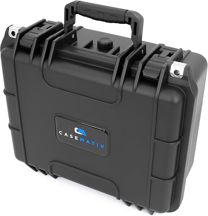 CASEMATIX 13" Waterproof Hard Case with Customizable Foam for Portable Electronics, Tools and Accessories - Hard Shell Plastic Case with Pre-Diced Travel Case Foam Interior