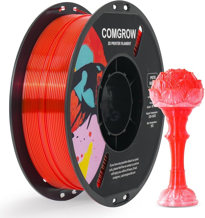Comgrow PETG 3D Printer Filament 1.75mm, High Precision and Tough 3D Printer Filament 1kg (2.2LBS), Dimensional Accuracy +/- 0.02 mm, Fit Most 3D Printers Gradient Red White