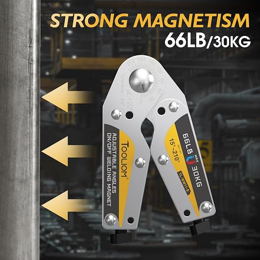 TOOLIOM Adjustable Angle On/Off Welding Magnet 15°-210° Angle Magnetic Welding Holder 66LB/30KG Switchable Pull Force Welding Accessory