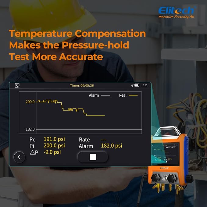 Elitech Digital 4 Valve Manifold Gauge HVAC with Refrigerant Hoses, Vacuum Micron Gauge, Thermometer Clamps, OTA Upgrade, Wireless APP Control, EMG-40VPro
