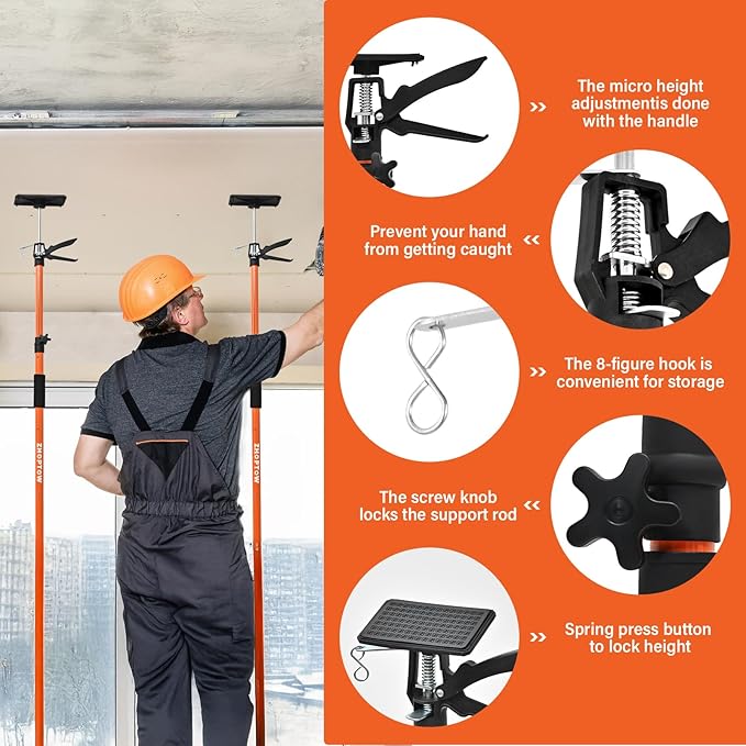 Adjustable Support Pole - Cabinet Jack, Drywall Lift, 4-Pack,45-114Inch Adjustable Height, Supports Up to 154lbs, Telescopic 3rd Hand System for Ceiling, Cargo Bars, Cabinet Installation