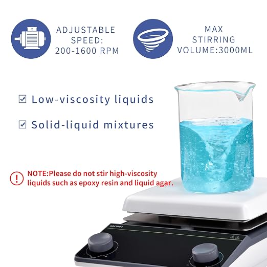 Magnetic Stirrer 5.9 inch Hot Plate 200-1600RPM Max Temp.300℃ Magnetic Stir Plate Max 5L Lab Stirrers with Stir Bar & Standing Pole(No Screen)
