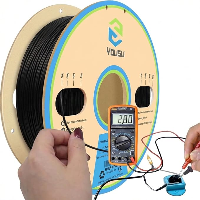YOUSU Conductive PLA Filament 1.75mm(±0.03mm)1kg Black, ESD Electrically Conductive 3D Printing Material Compatible with FDM Printers 3D Pens for Sensor Functional Prototype
