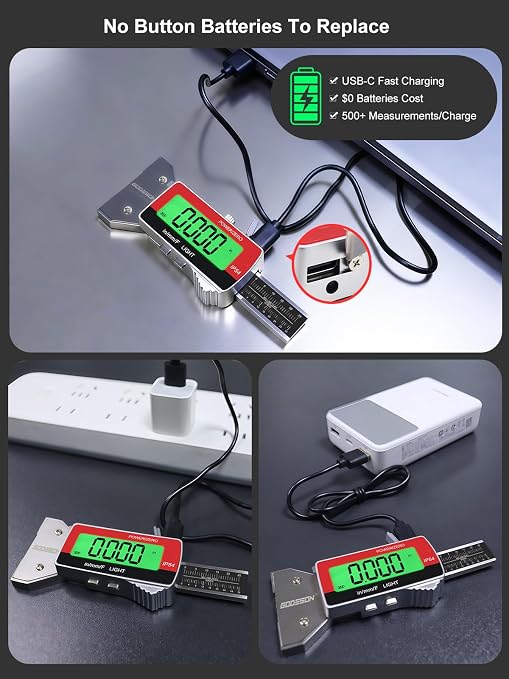 GODESON Tire Tread Depth Gauge,Rechargeable Digital Tire Depth Gauge - USB-C,3-Unit Switch (mm/Decimal/Fraction Inch), Backlit LCD Display, Auto Power Off, 0-32NDS for Car/SUV/Truck Wear Measurement